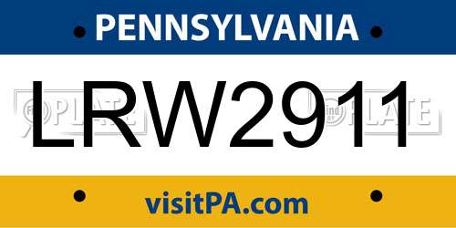 LRW2911 Pennsylvania License Plate