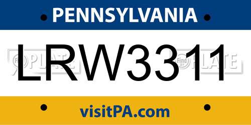 LRW3311 Pennsylvania License Plate