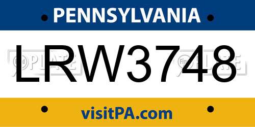 LRW3748 Pennsylvania License Plate