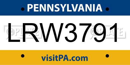 LRW3791 Pennsylvania License Plate