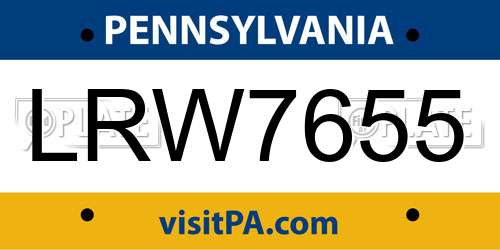 LRW7655 Pennsylvania License Plate