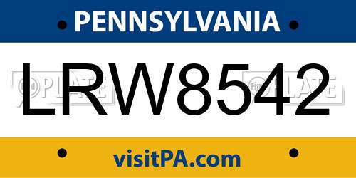 LRW8542 Pennsylvania License Plate