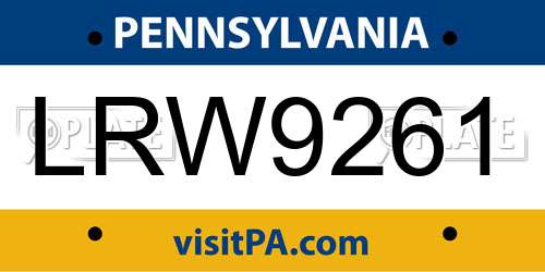 LRW9261 Pennsylvania License Plate