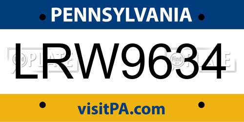LRW9634 Pennsylvania License Plate