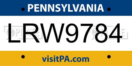 LRW9784 Pennsylvania License Plate