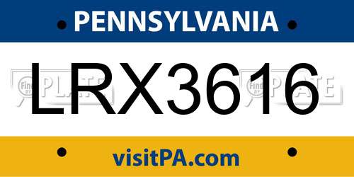 LRX3616 Pennsylvania License Plate