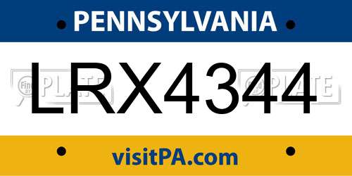 LRX4344 Pennsylvania License Plate