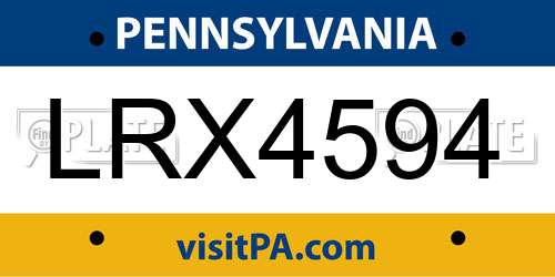 LRX4594 Pennsylvania License Plate