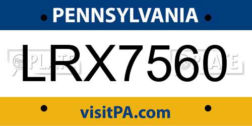 LRX7560 Pennsylvania License Plate