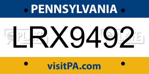 LRX9492 Pennsylvania License Plate