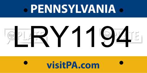 LRY1194 Pennsylvania License Plate