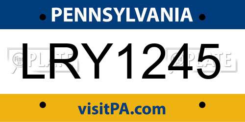LRY1245 Pennsylvania License Plate