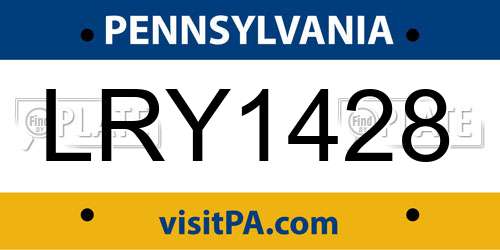 LRY1428 Pennsylvania License Plate