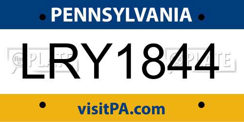 LRY1844 Pennsylvania License Plate