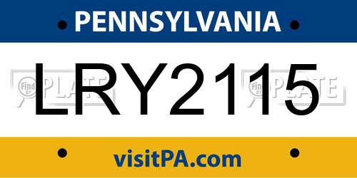 LRY2115 Pennsylvania License Plate