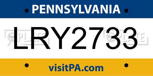 LRY2733 Pennsylvania License Plate