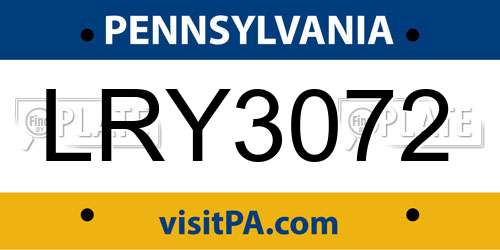 LRY3072 Pennsylvania License Plate