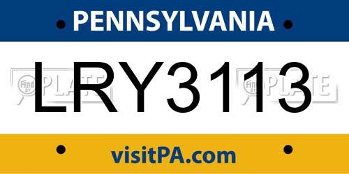 LRY3113 Pennsylvania License Plate