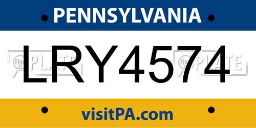 LRY4574 Pennsylvania License Plate