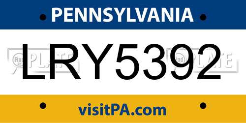 LRY5392 Pennsylvania License Plate