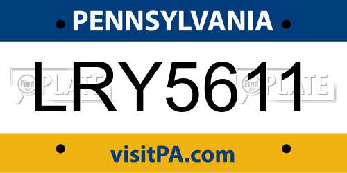 LRY5611 Pennsylvania License Plate
