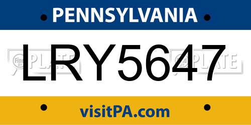 LRY5647 Pennsylvania License Plate