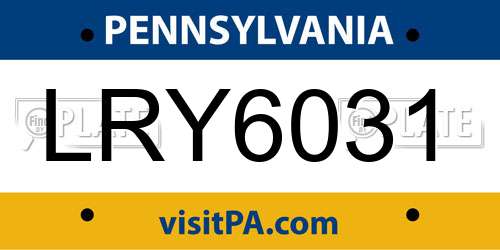LRY6031 Pennsylvania License Plate