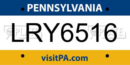 LRY6516 Pennsylvania License Plate