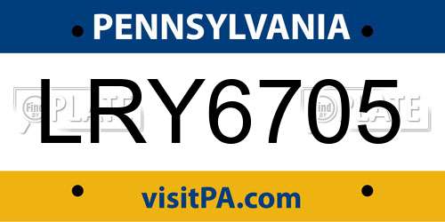 LRY6705 Pennsylvania License Plate