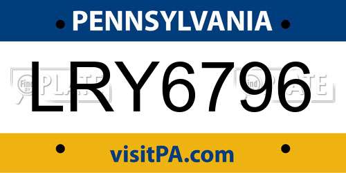 LRY6796 Pennsylvania License Plate