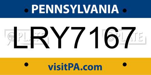 LRY7167 Pennsylvania License Plate