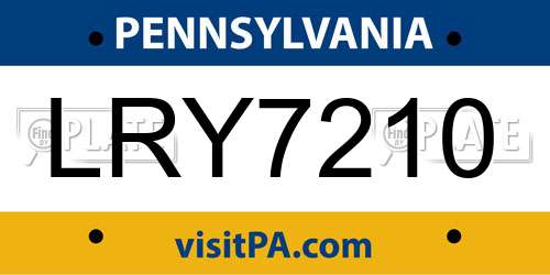 LRY7210 Pennsylvania License Plate