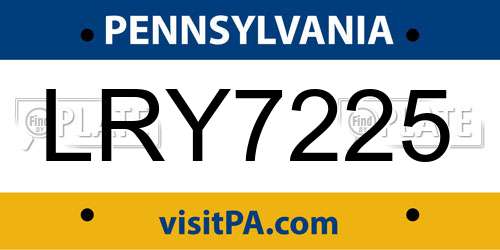 LRY7225 Pennsylvania License Plate