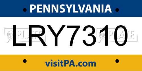 LRY7310 Pennsylvania License Plate