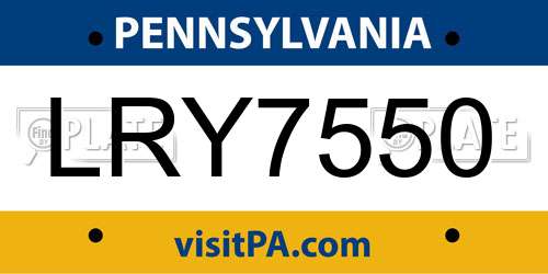 LRY7550 Pennsylvania License Plate