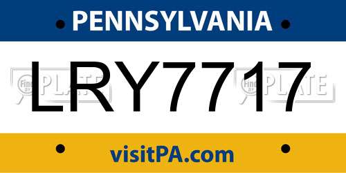 LRY7717 Pennsylvania License Plate