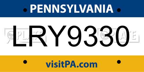 LRY9330 Pennsylvania License Plate