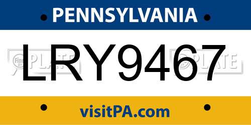 LRY9467 Pennsylvania License Plate