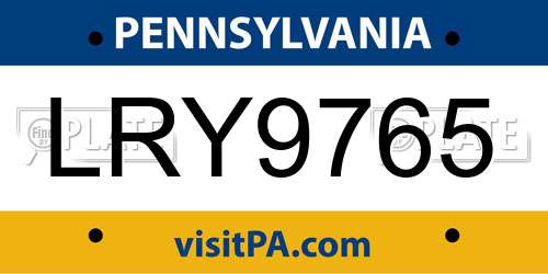 LRY9765 Pennsylvania License Plate