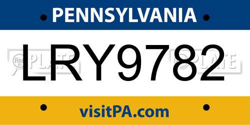 LRY9782 Pennsylvania License Plate