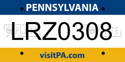 LRZ0308 Pennsylvania License Plate