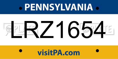LRZ1654 Pennsylvania License Plate