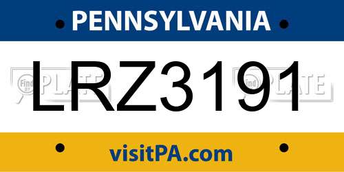 LRZ3191 Pennsylvania License Plate