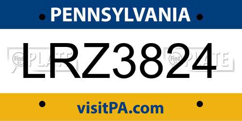 LRZ3824 Pennsylvania License Plate