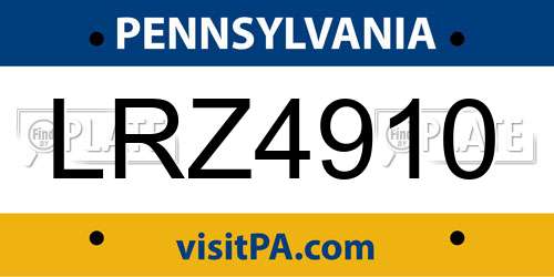 LRZ4910 Pennsylvania License Plate