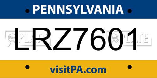 LRZ7601 Pennsylvania License Plate