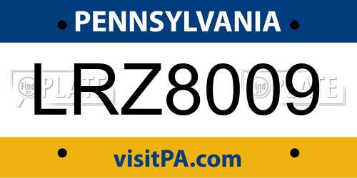 LRZ8009 Pennsylvania License Plate