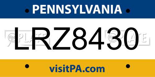 LRZ8430 Pennsylvania License Plate