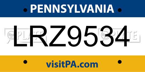 LRZ9534 Pennsylvania License Plate