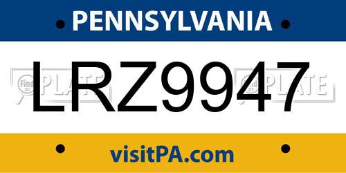 LRZ9947 Pennsylvania License Plate